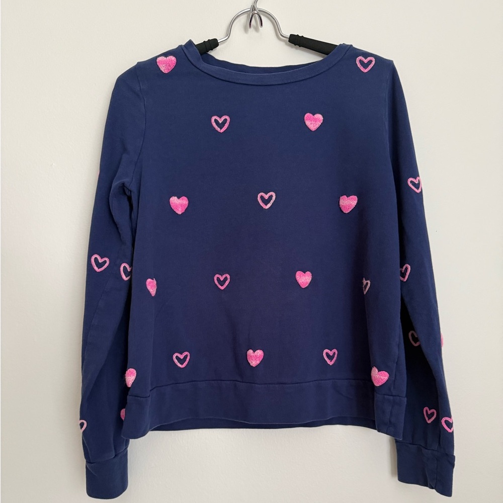 Lilly Pulitzer Navy Heart Print Sweatshirt Pink Hearts Women’s Size M